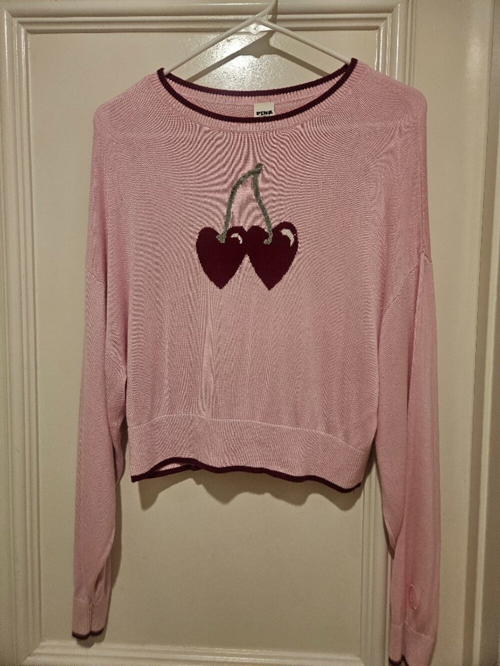 Victoria’s Secret PINK Cherry Heart Print Light Pink Sweater, XS